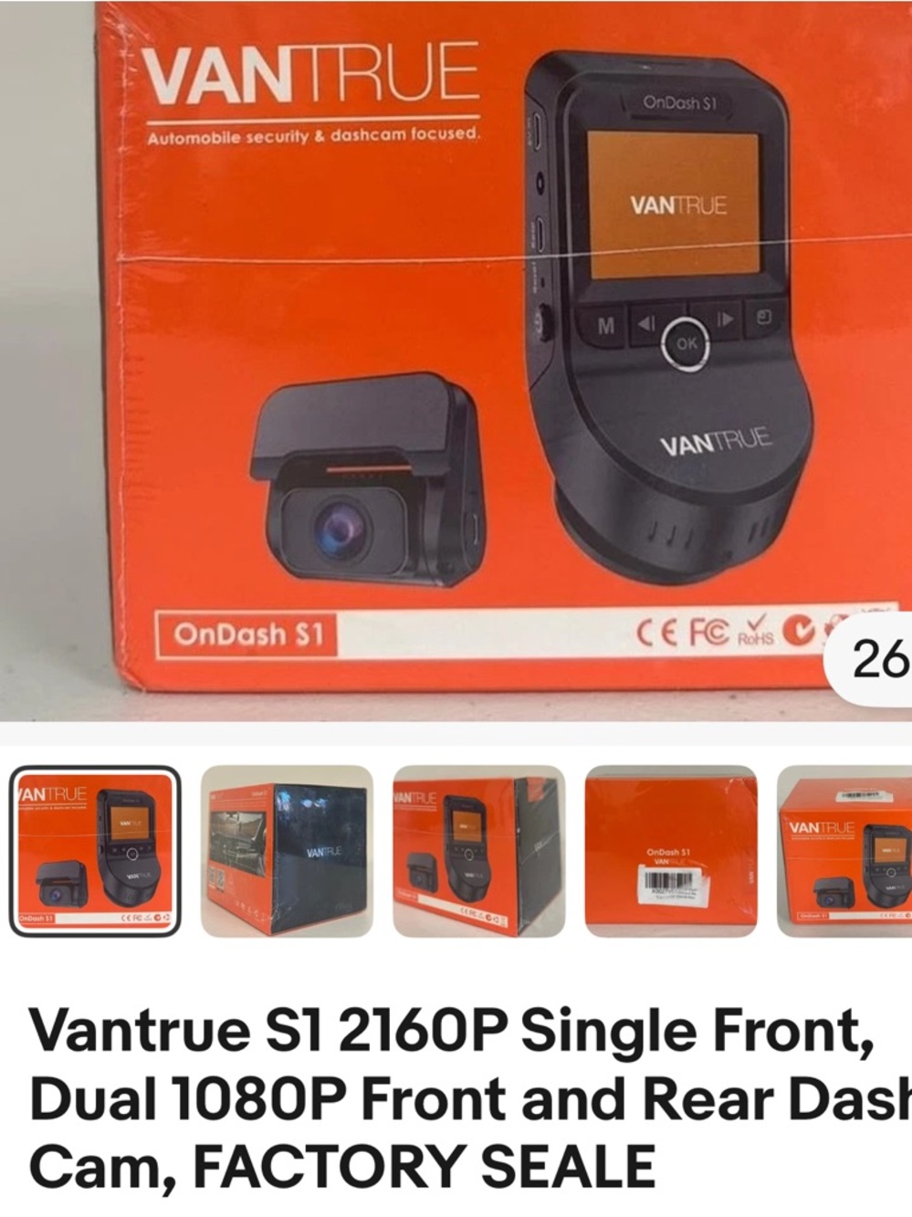 OnDash S1 Black Dash Camera - 2160P Front, 1080P Rear Ready